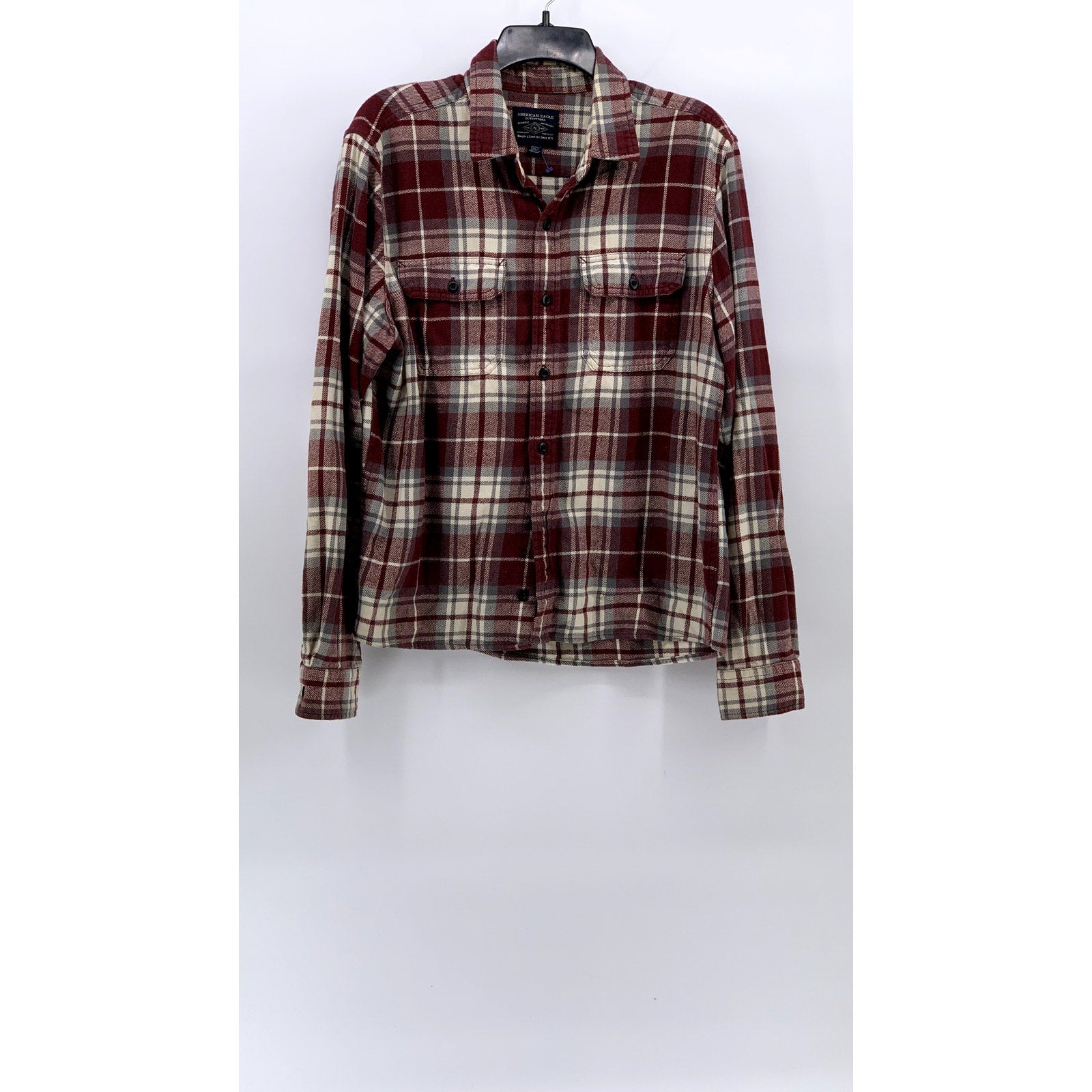 AMERICAN EAGLE Men's Red-White Plaid Button-Up Long Sleeve Flannel Shirt SZ M