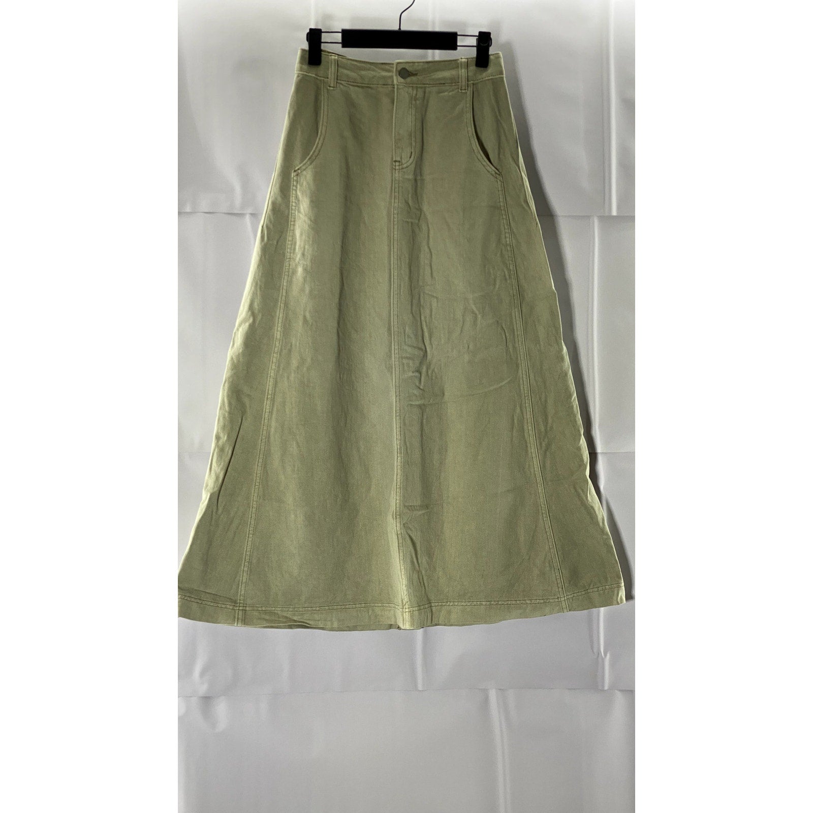 PAZZO Women's Beige Denim A-Line Midi Skirt SZ S