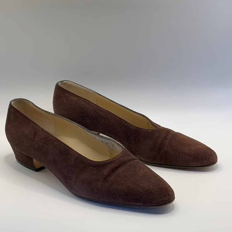 SILVIA FIORENTINA Women's Brown Suede Spiga Round-Toe Block-Heel Pumps SZ 7