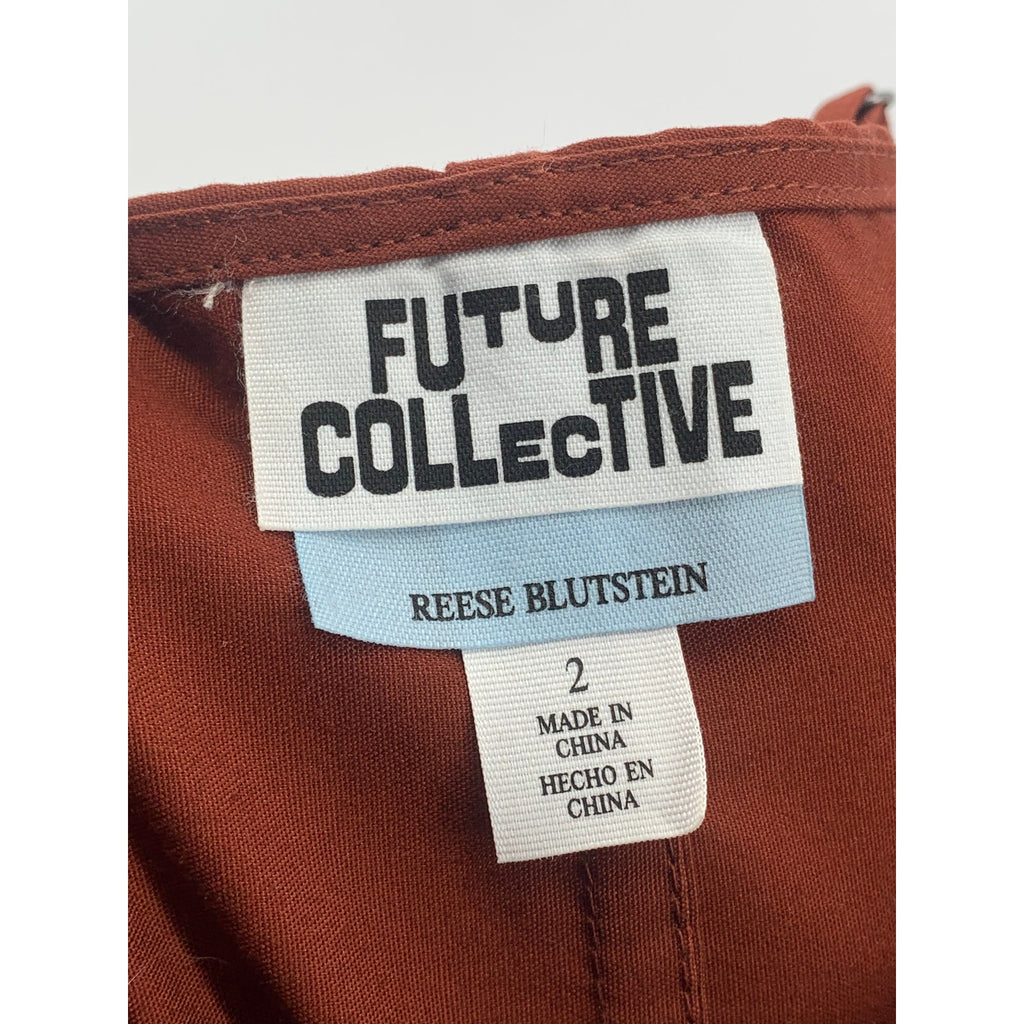 FUTURE COLLECTIVE Women's Rust Orange Scoop-Neck A-Line Belted Midi Dress SZ 2