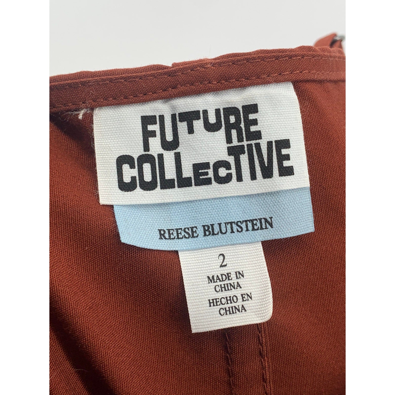 FUTURE COLLECTIVE Women's Rust Orange Scoop-Neck A-Line Belted Midi Dress SZ 2