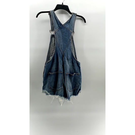 TAYLOR HILL BY JOE'S Women's Blue Denim Frayed Cuffed Hem Short Overall SZ XS