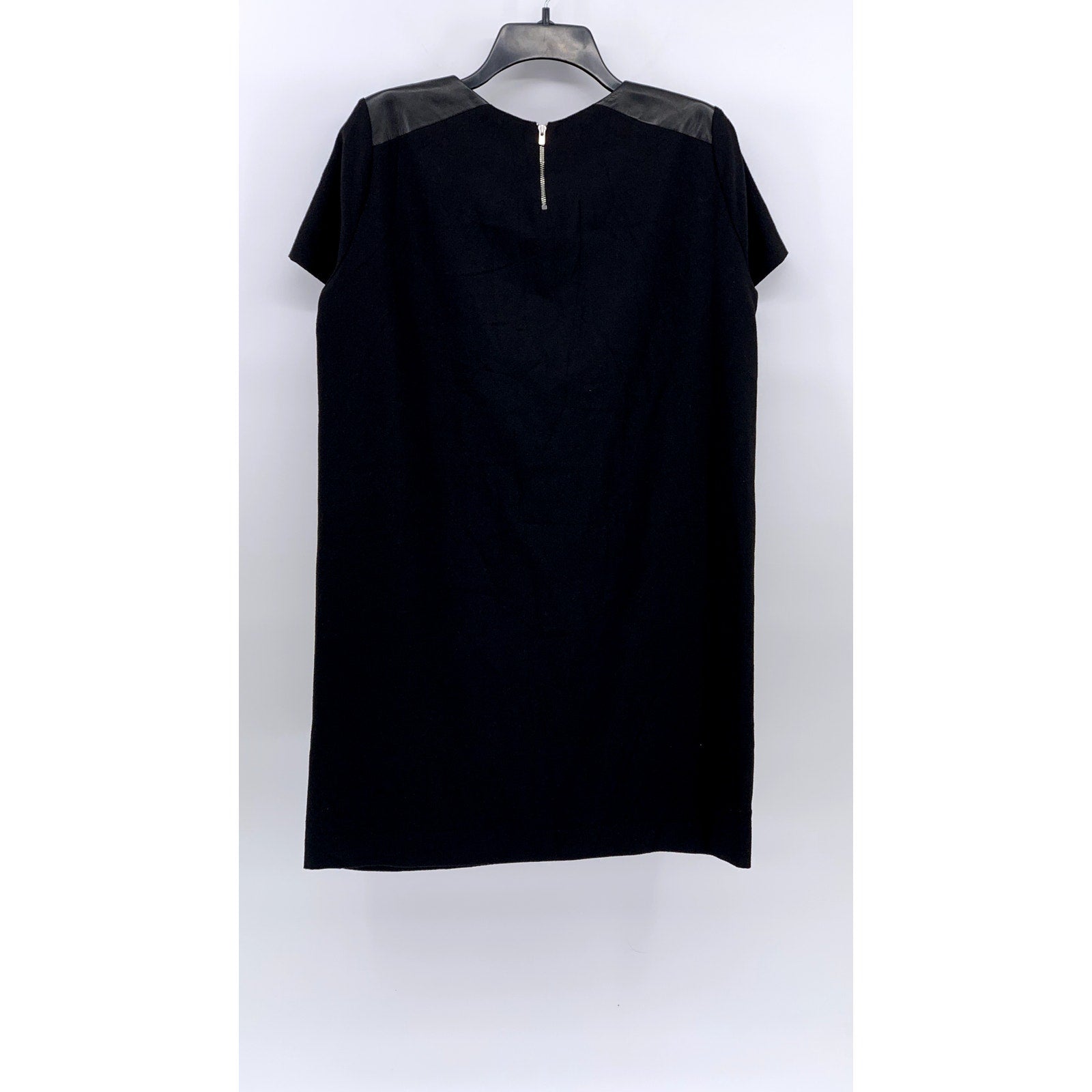 MAJE Women's Black Faux Leather Crewneck Short Sleeve Sheath Dress SZ 3