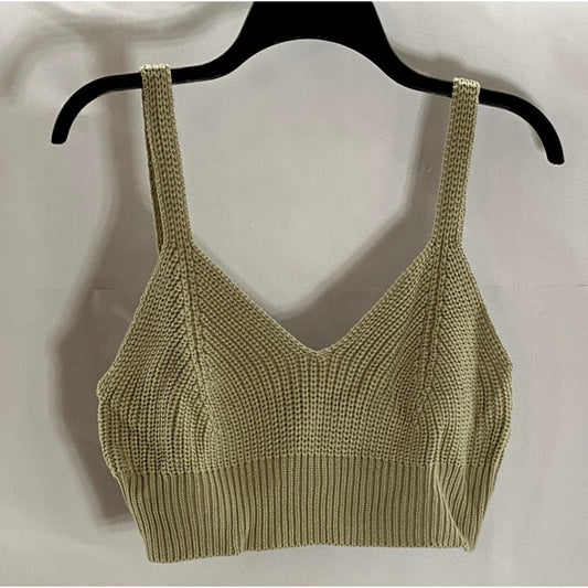 EN SAISON Women's Light Green Sweetheart Neck Knit Crop Tank Top SZ M