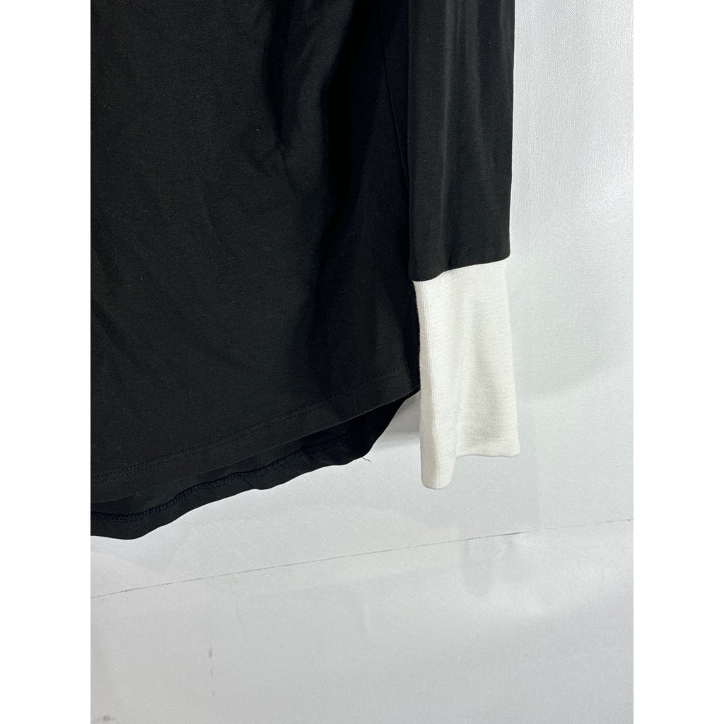 UNIVERSAL STANDARD Women's Black/White Rhine Color --Sleeve Cuff Top SZ XS(US-L)