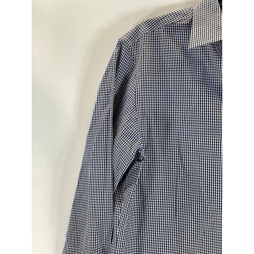 BANANA REPUBLIC Men's Navy Micro Gingham Slim-Fit No-Iron Button-Up Shirt SZ S