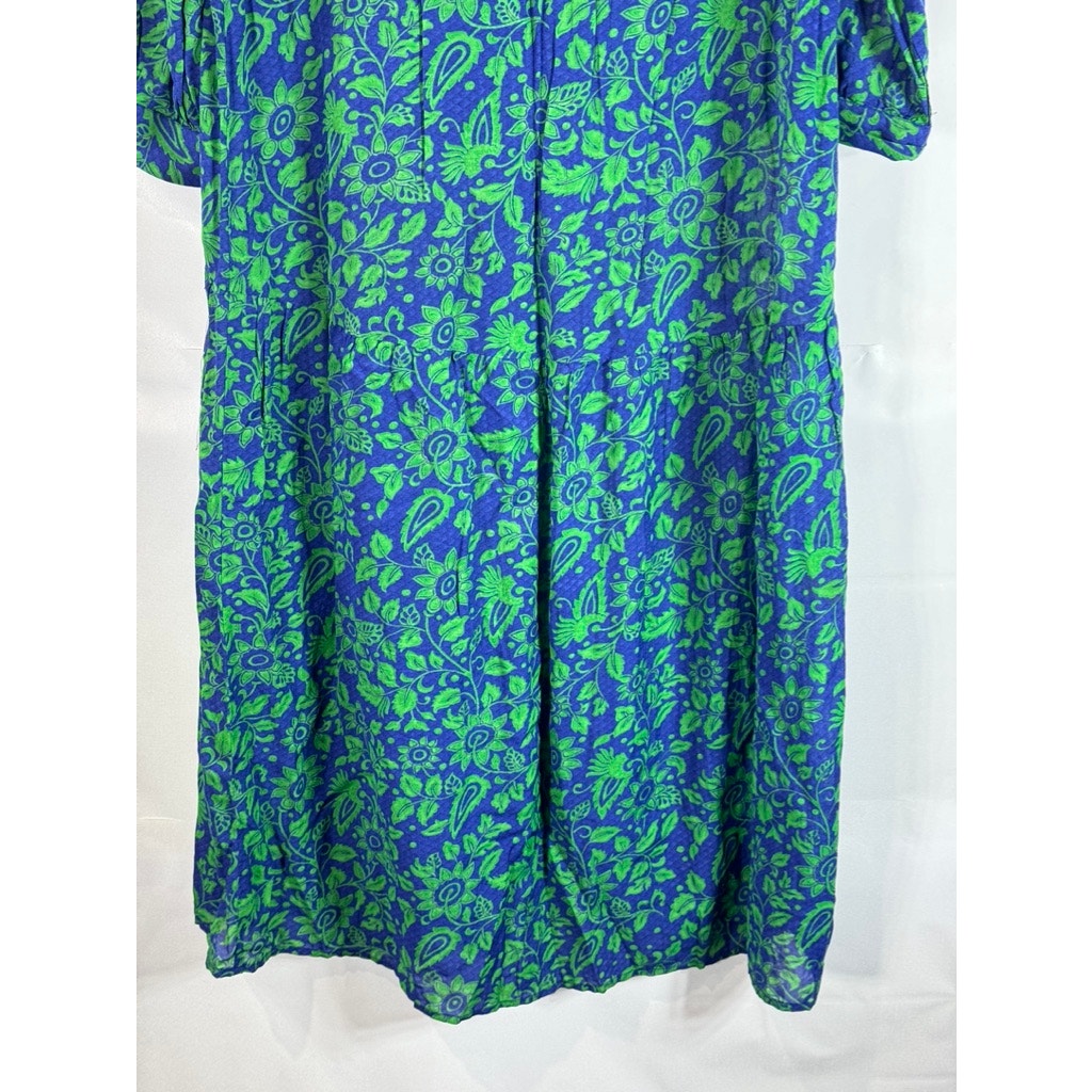 WHISTLES Women's Green/Blue Multi Valeria Henna 3/4 Sleeve Shirt Dress SZ L