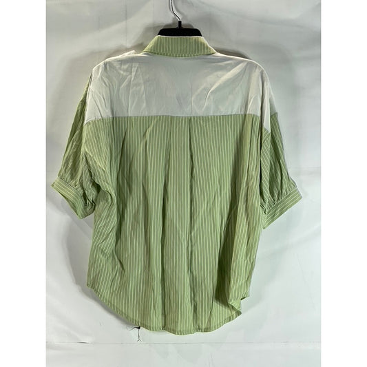 UNBRANDED Women's Green/White Pinstripe Preppy Over Shoulder Tie Top SZ XL
