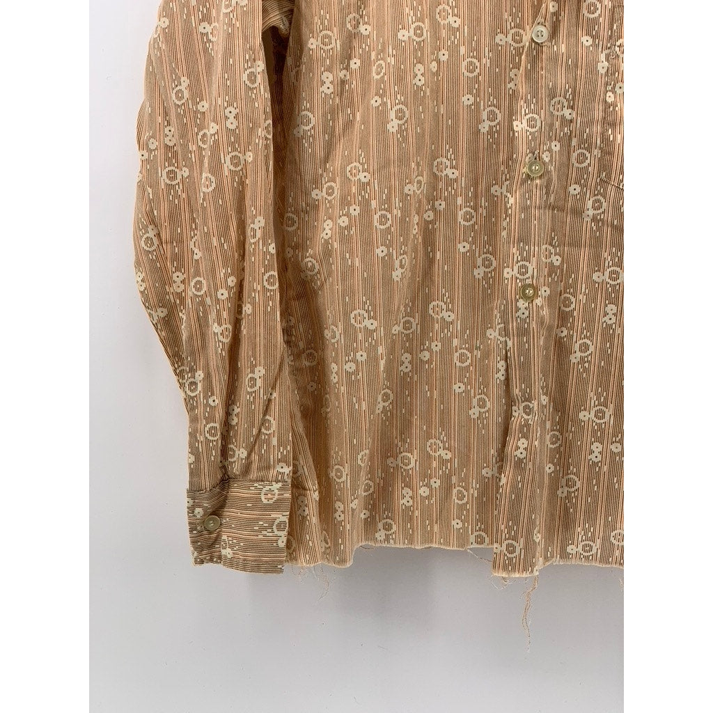 ABUNDUNT YEAR Women's Vintage Tan Printed Long Sleeve Button-Up Shirt SZ S