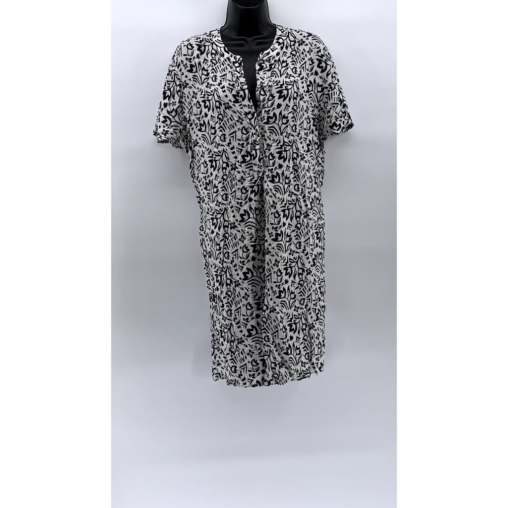 PADLETON Women's Black-White Printed Serephina Half-Button A-Line Dress SZ M