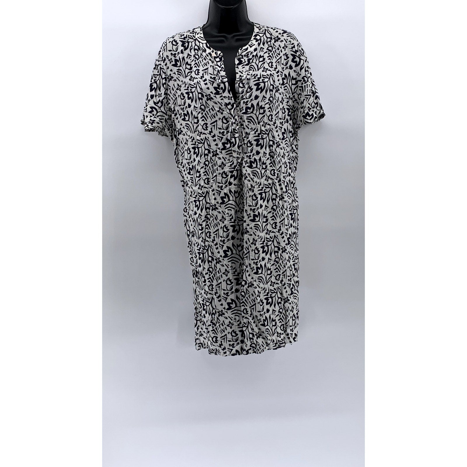 PADLETON Women's Black-White Printed Serephina Half-Button A-Line Dress SZ M