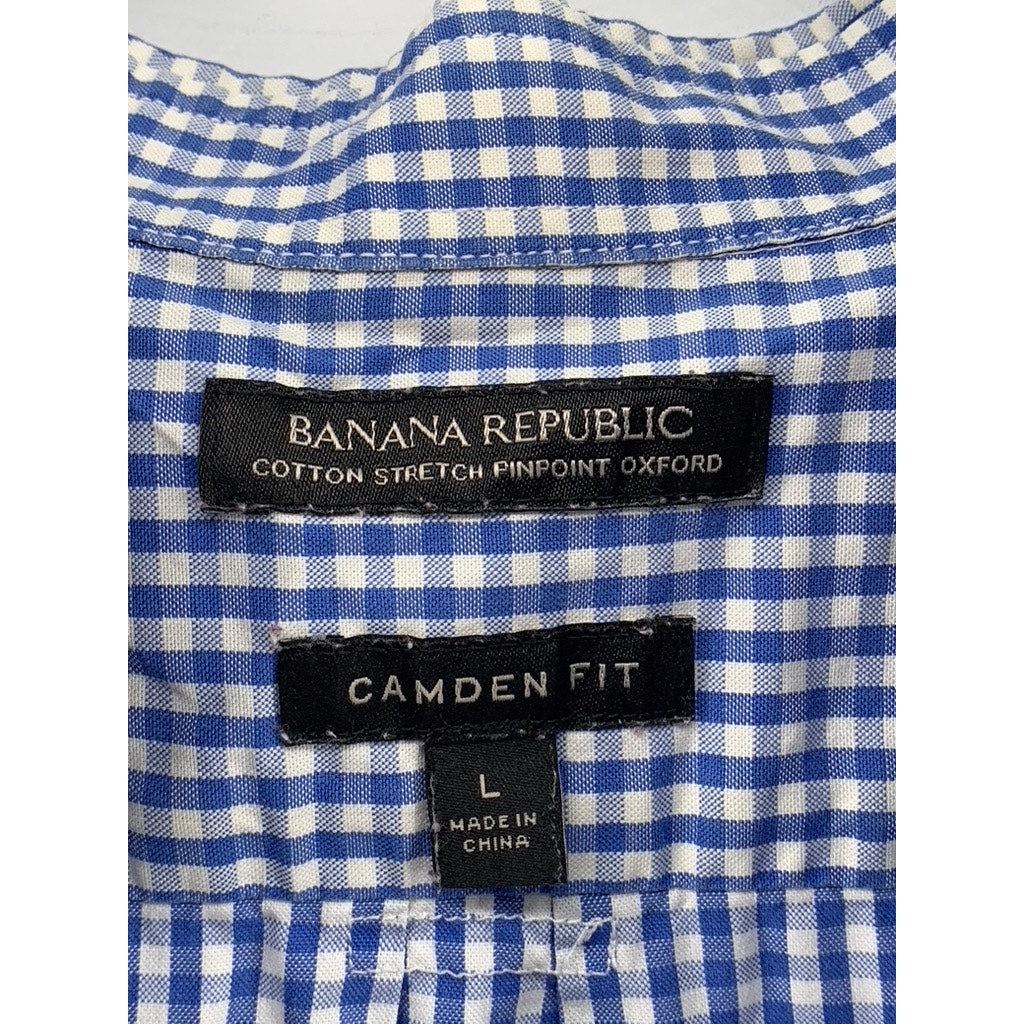 BANANA REPUBLIC Women's Blue Gingham Camden Fit Button-Up Shirt SZ L