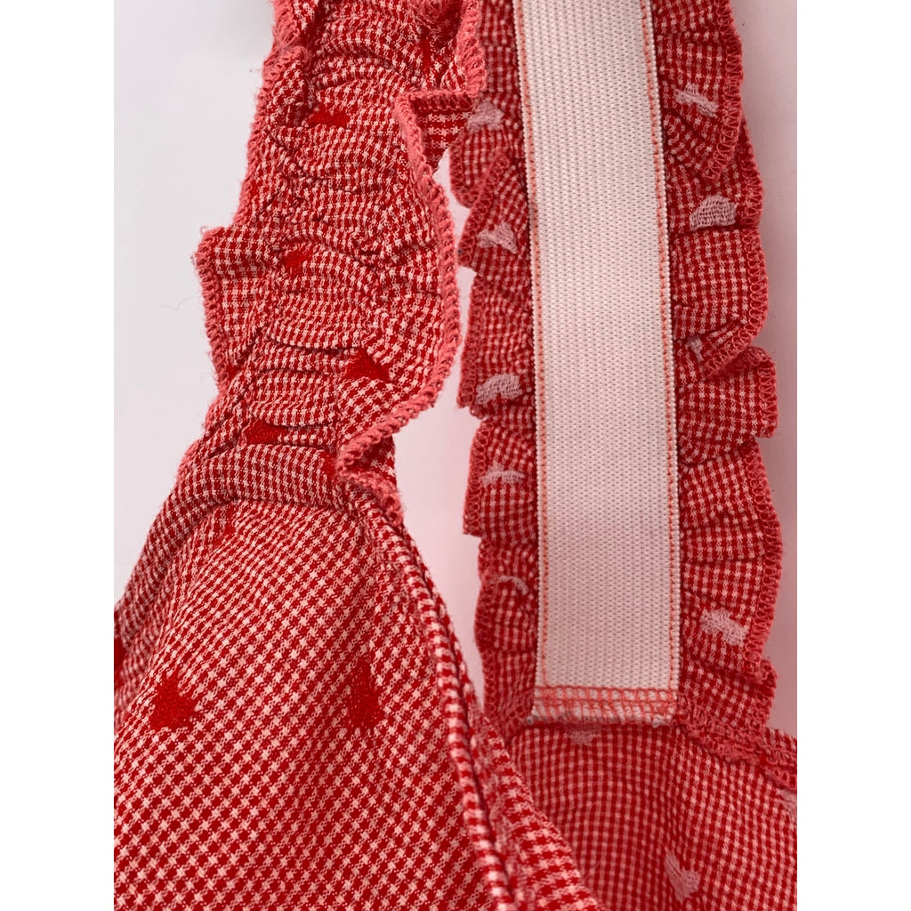 CIDER Women's Red Embroidered Heart Straight-Neck Ruffle Sleeve Crop Top SZ L(8)