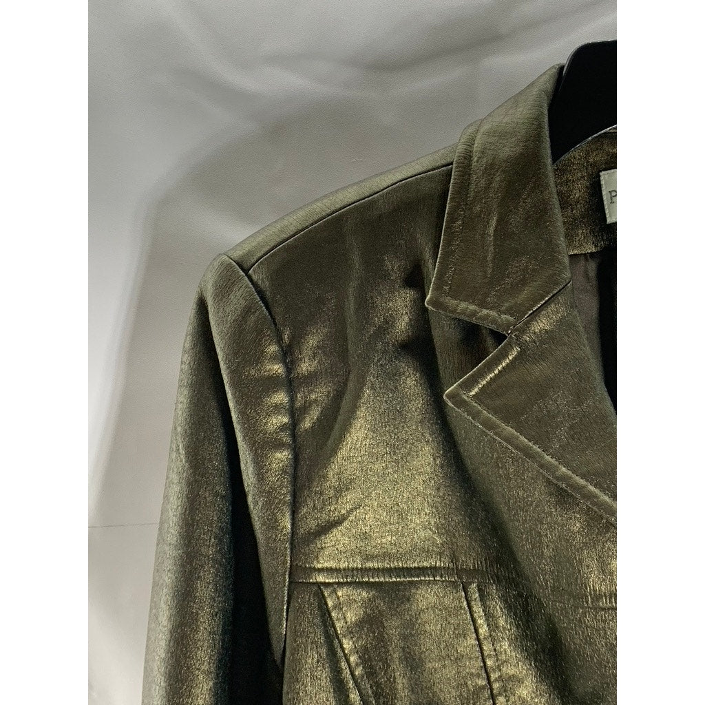 PROPORTION PETITES CONRAD C Women's Vintage Metallic Faux-Leather Jacket SZ 12