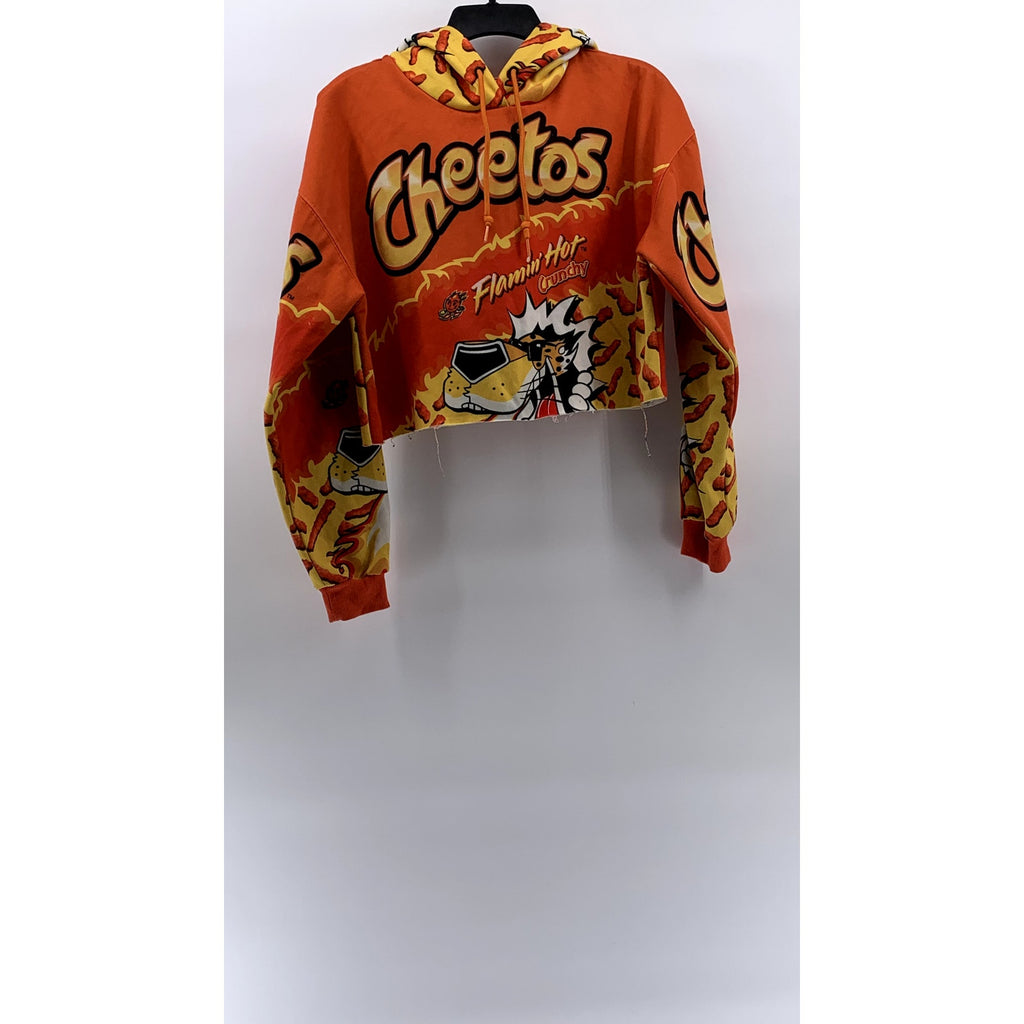 FOREVER 21 X CHEETOS Women's Orange-Red Graphic Long Sleeve Cropped Hoodie SZ L