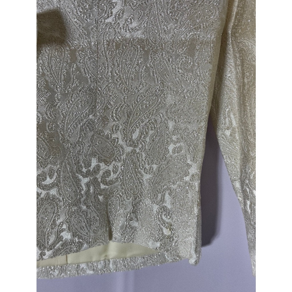 VINTAGE Women's Cream Paisley Print Bow-Closure Jacket SZ S