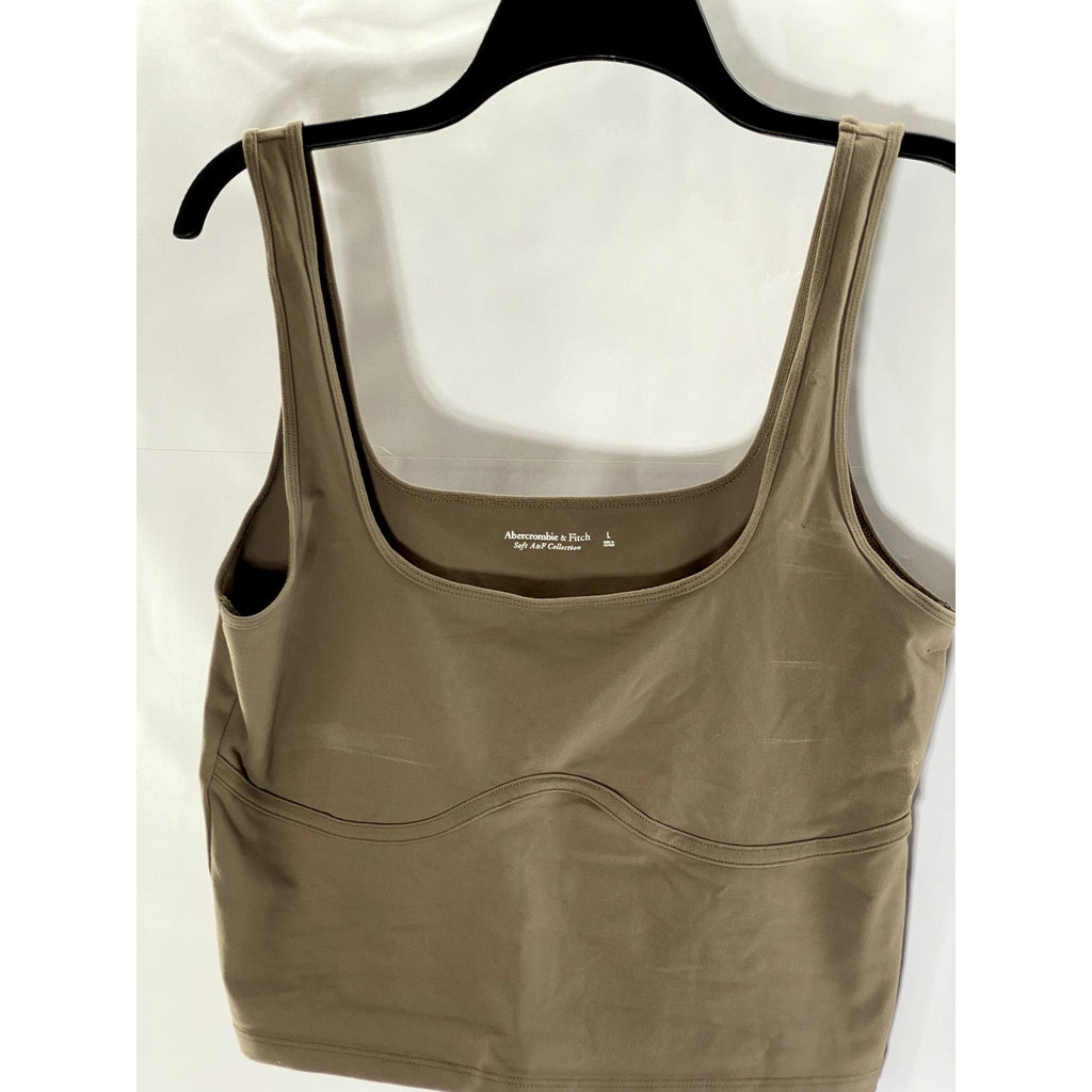 ABERCROMBIE & FITCH Women's Brown Straight-Neck Cropped Tank Top SZ L