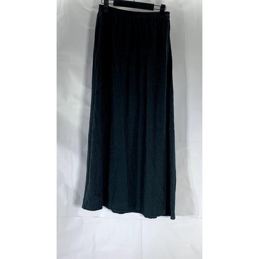 EILEEN FISHER Women's Vintage Black Silk Textured Elastic Waist A-Line Skirt SZS