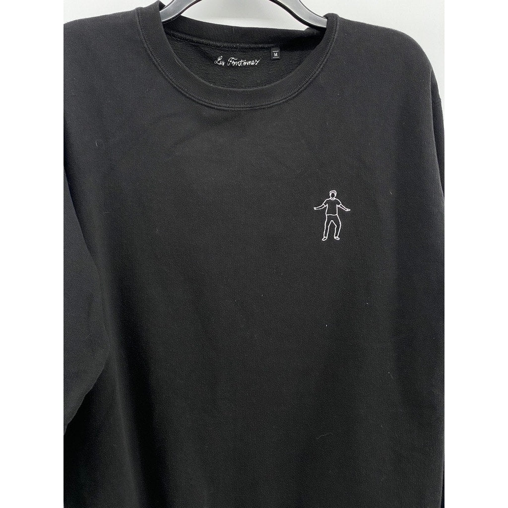 LES FANTOMES Men's Black Embroidered Man Crewneck Long Sleeve Sweatshirt SZ M