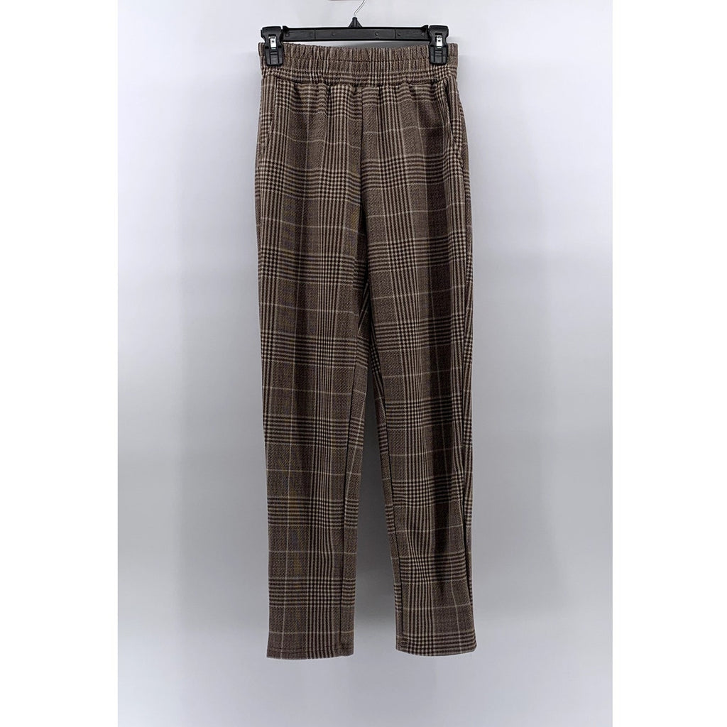 CLASSIC CONCEPTS Women's Brown Plaid Pull-On Pants SZ S