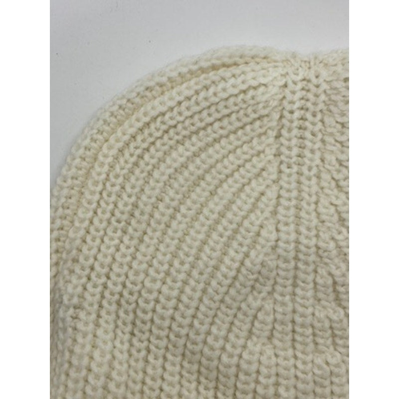 ESSENTIEL ANTWERP Unisex Cream Rib Knit Patch Logo Beanie SZ OS
