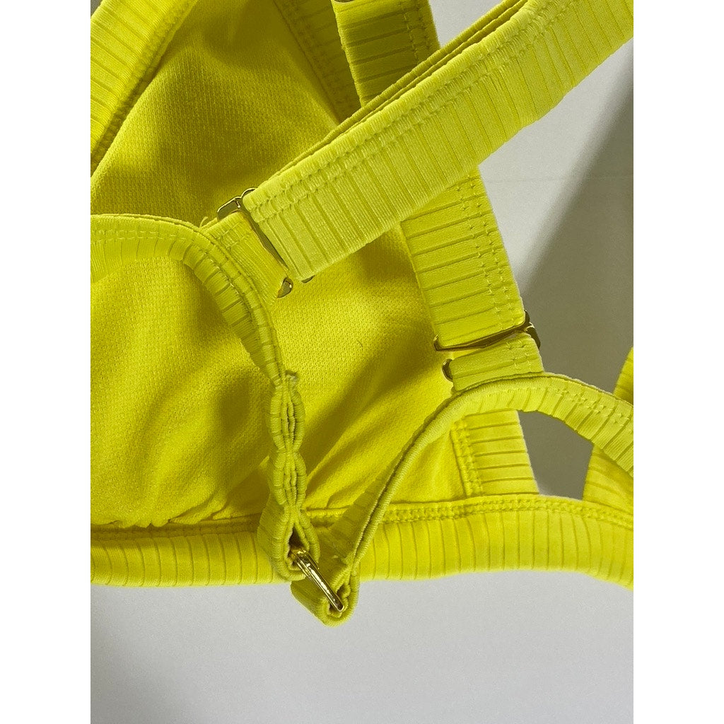 XHILARATION Women's Yellow Wide-Rib Cross-Back Cheeky Bikini Set SZ M