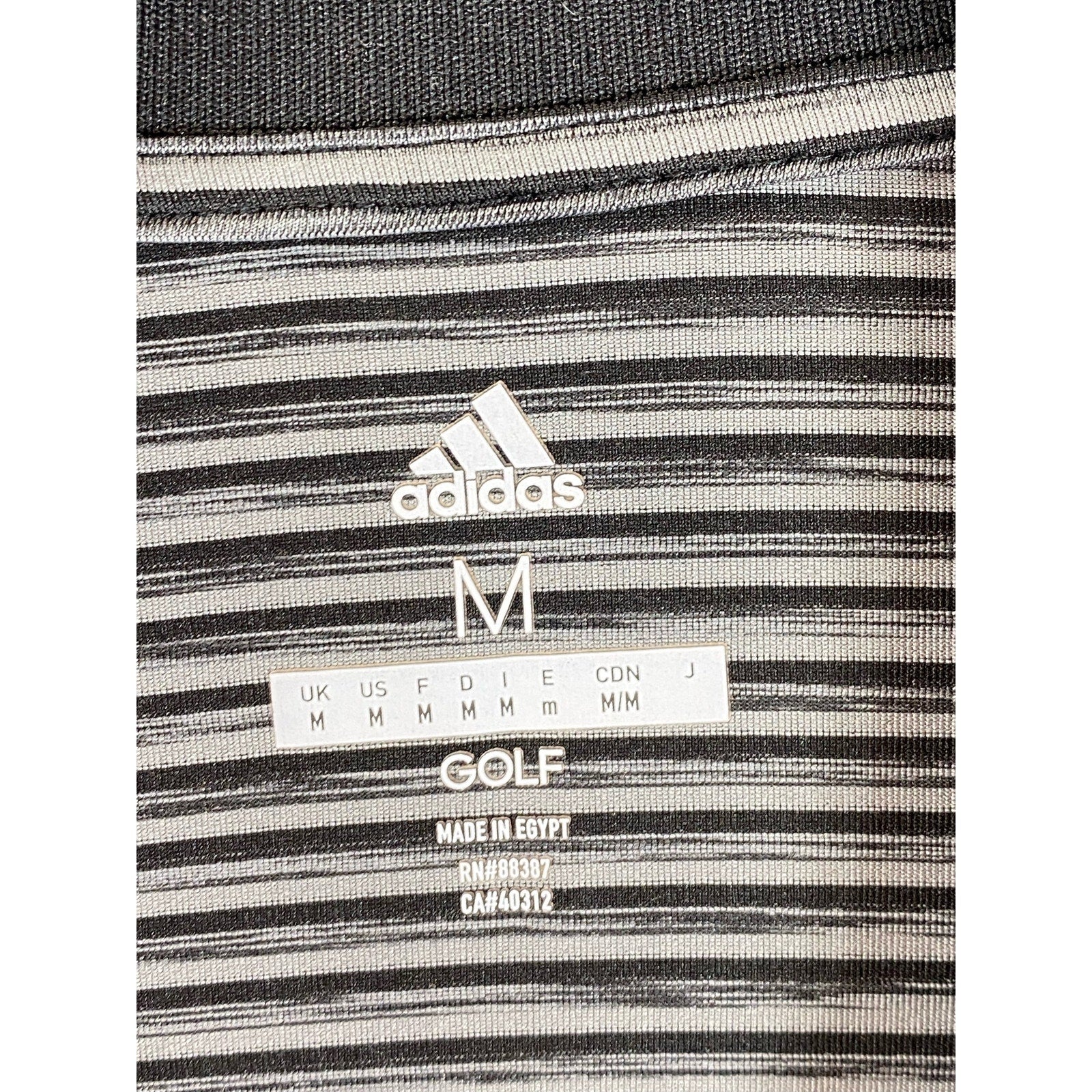 ADIDAS Men's Black/White Striped Regular-Fit Spread Collar Golf Polo SZ M