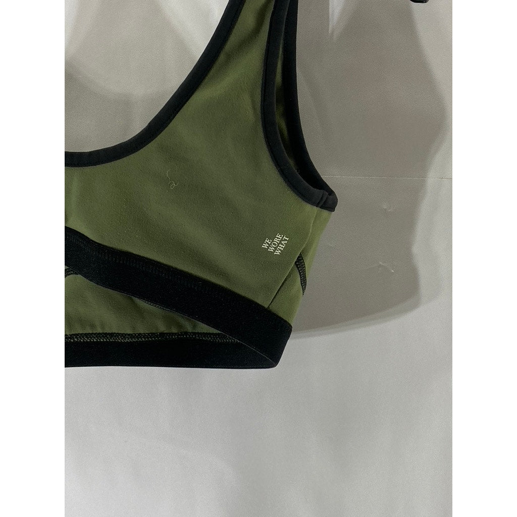 WEWOREWHAT Women’s Olive Green Scoop-Neck Silhouette Sports Bra SZ S