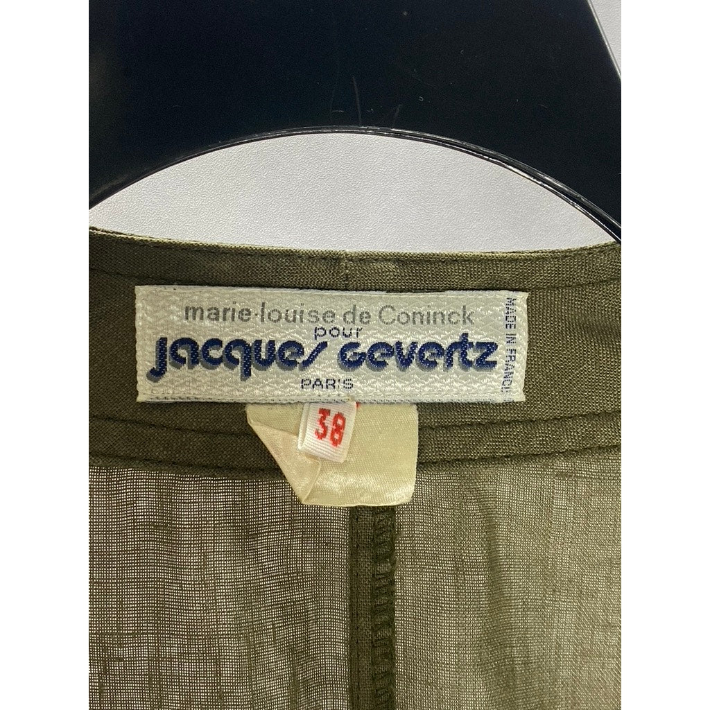 MARIE LOUISE DE CONINCK Women's Vintage Olive Green Open Front Jacket SZ 38(US8)