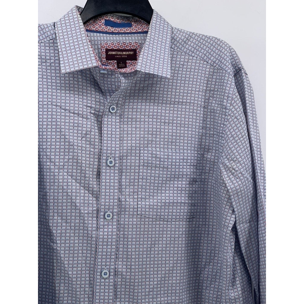JOHNSTON & MURPHY Men's Pindot Grid Print Button-Up Shirt SZ L