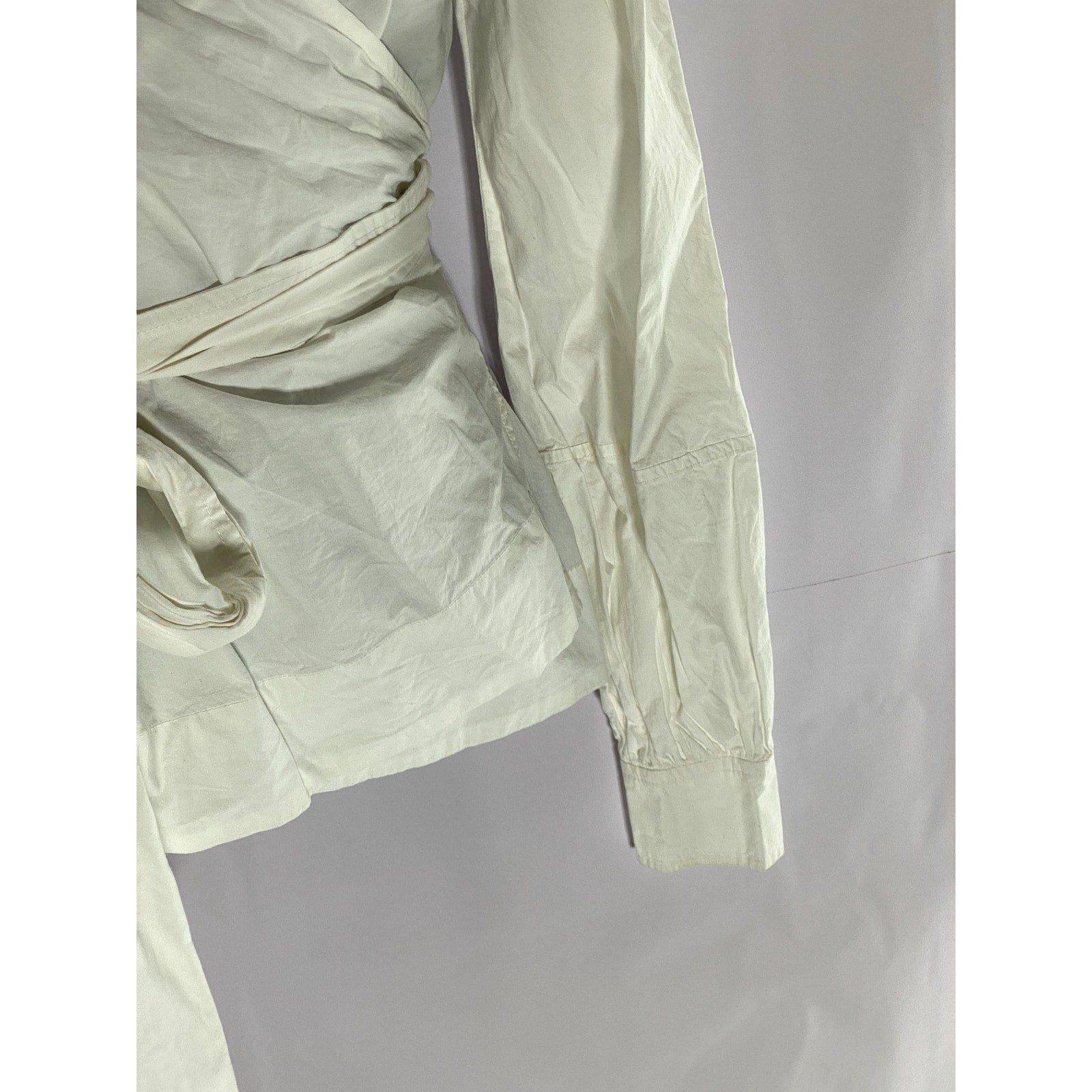 GANNI Women's White V-Neck Long Sleeve Wrap Poplin Top SZ 36(S)