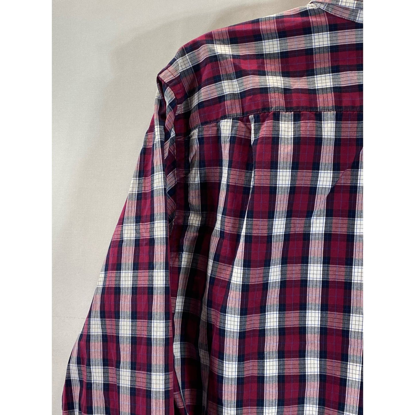 J. CREW Men's Red Checkered Washed Casual Tailored-Fit Button-Up Shirt SZ M