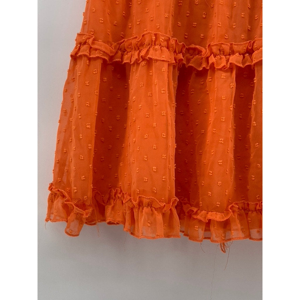UNBRANDED Women's Orange Chiffon Ruched Hem Fit & Flare Coquette Skirt SZ S