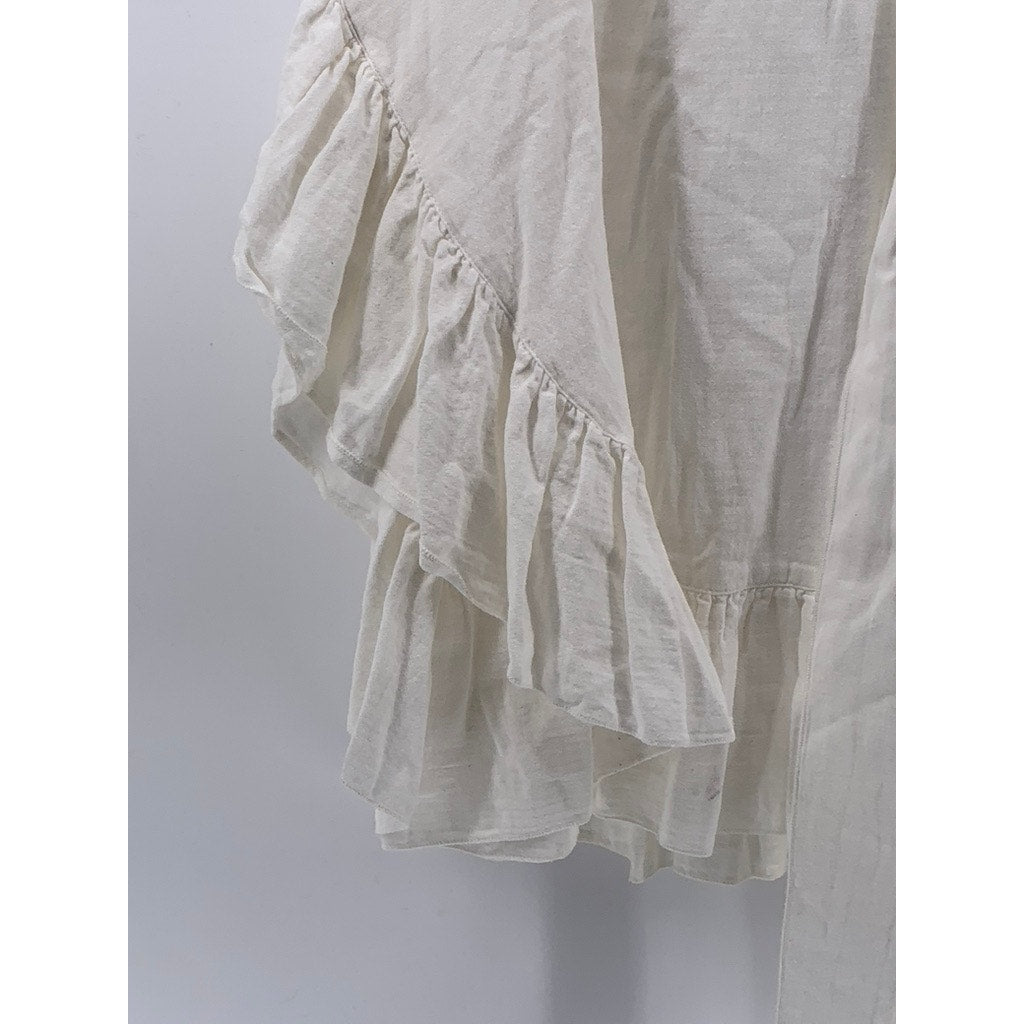 SEE BY CHLOE Women's White Cotton-Linen Ruffle-Trim Flowy Cape Style Top SZ XS