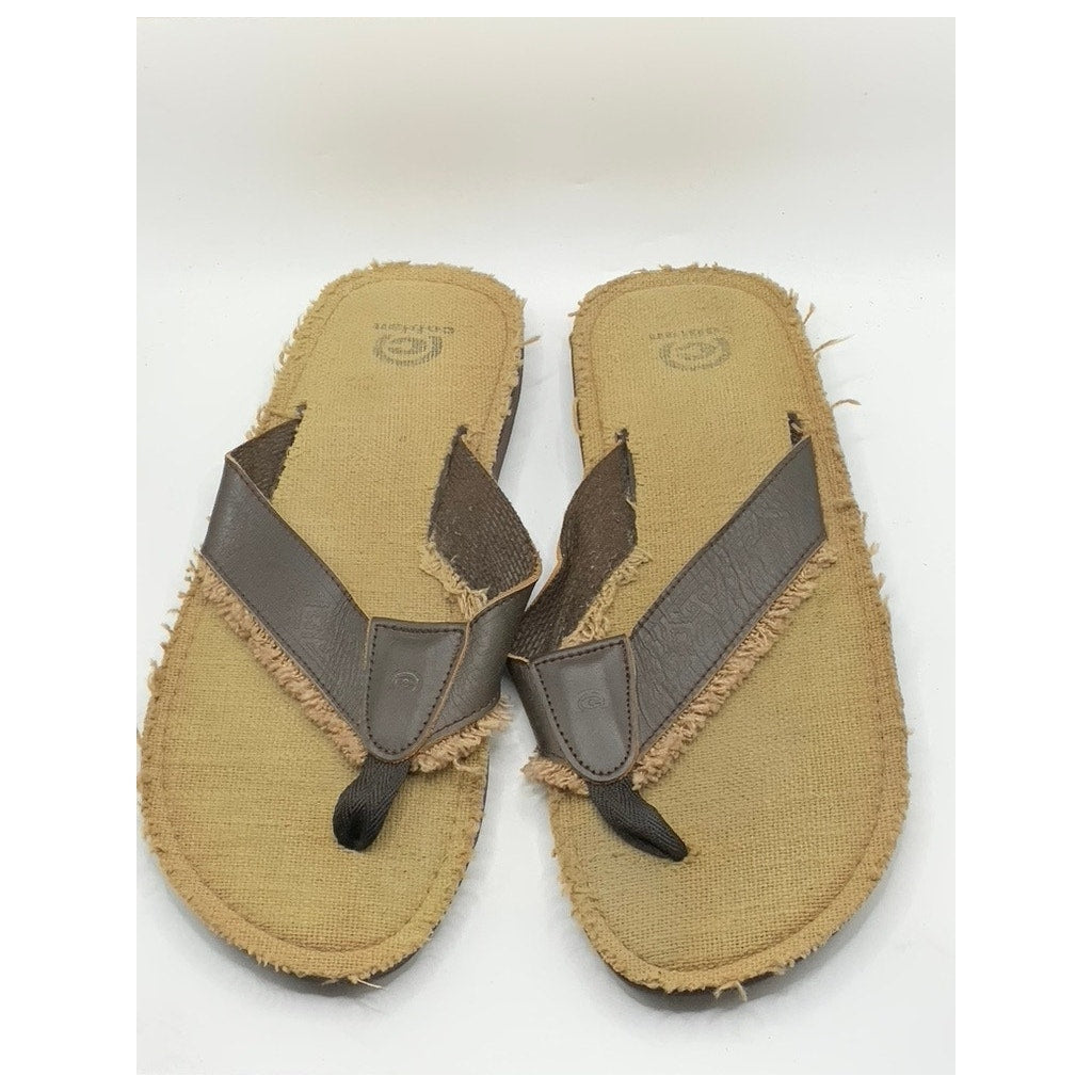 COBIAN Men's Brown Leather Distressed Flip-Flops SZ 10