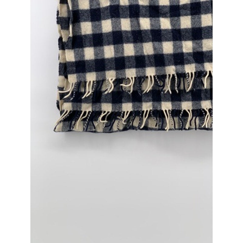 UNBRANDED Navy-Cream Checkered Soft Knit Fringe Scarf