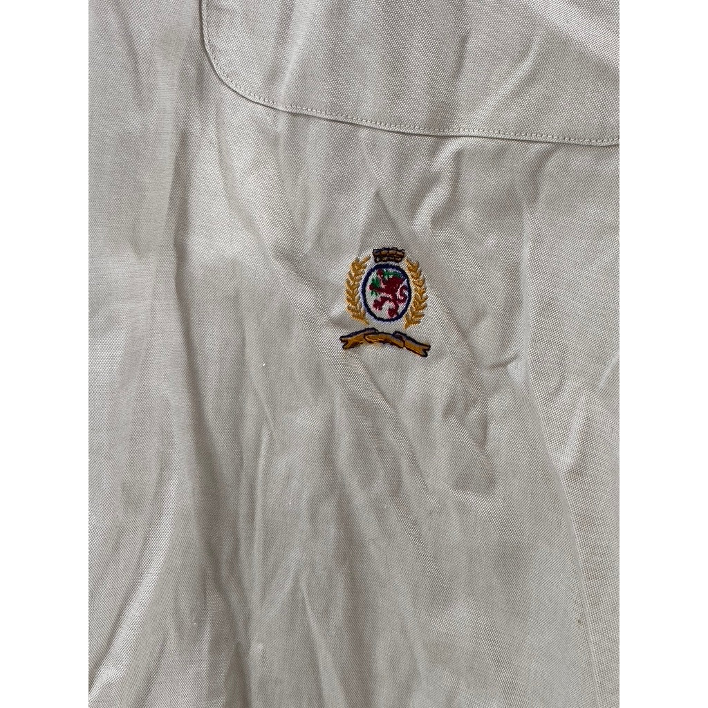 TOMMY HILFIGER Men's Beige Vintage Solid Button-Up Long Sleeve Shirt SZ 17 1/2