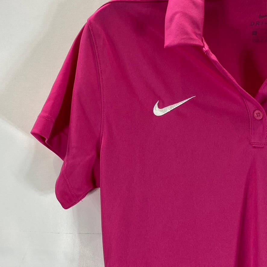 NIKE Women’s Pink Dri-Fit Swoosh Logo Short Sleeve Polo Top SZ S