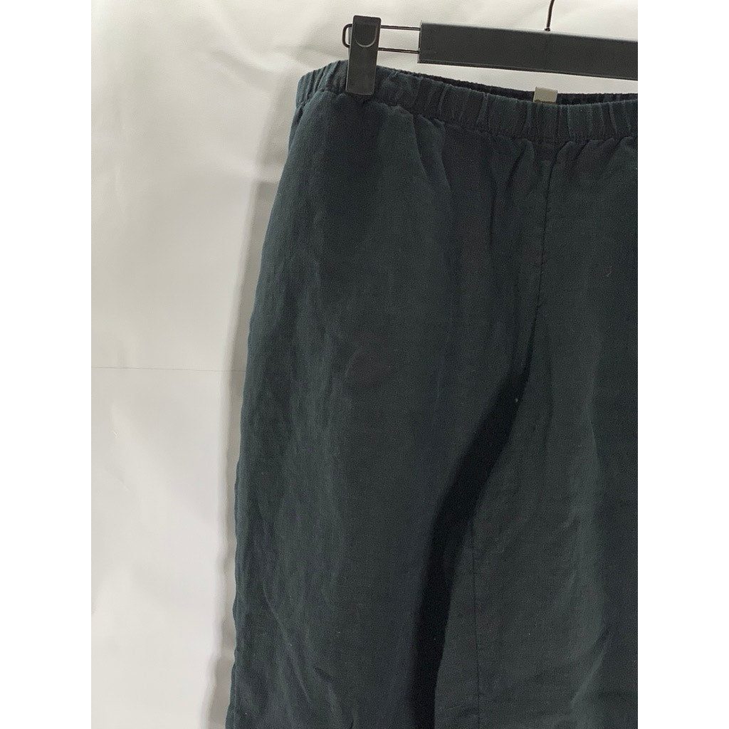 J.JILL Women's Black Solid Elastic Waist Pull-On Linen Cropped Pant SZ M