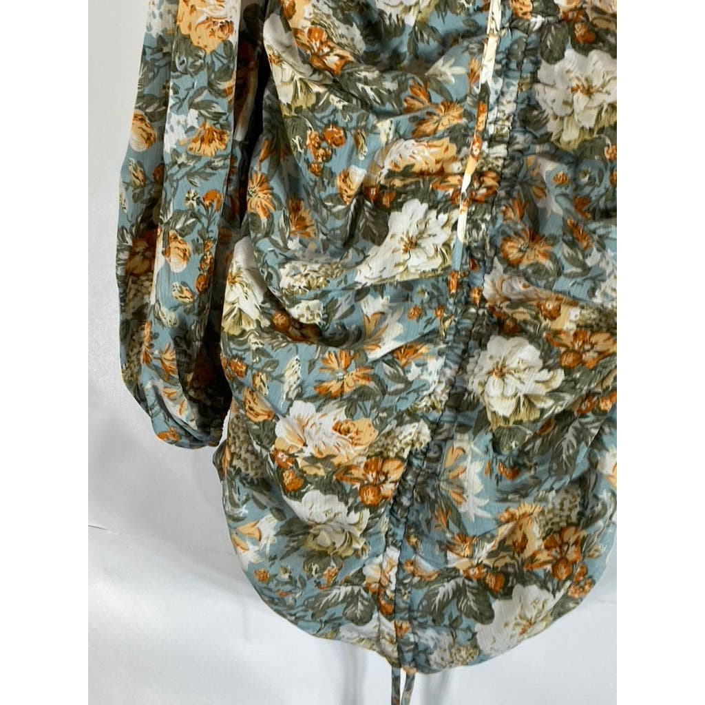 HELLO MOLLY Women's Sage Floral Basque Country Bodycon Ruched Dress SZ 4