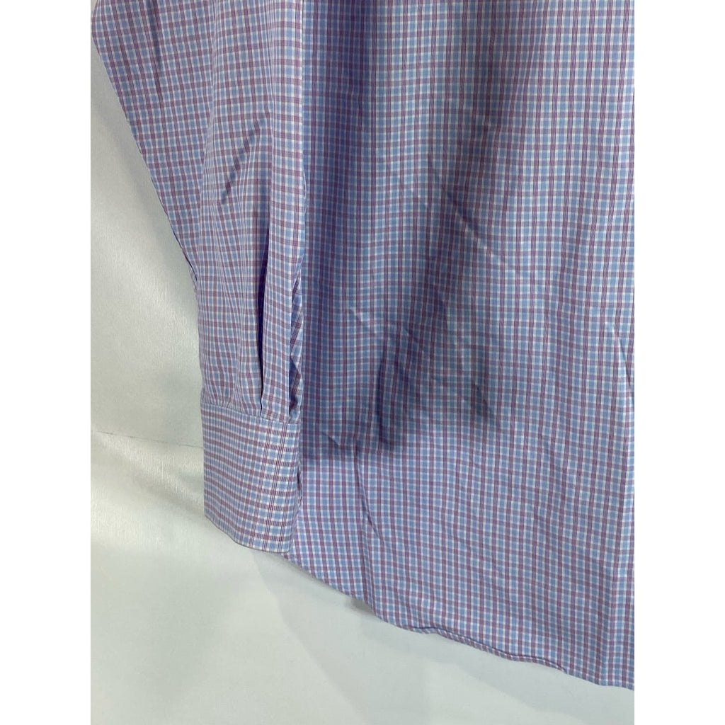 DAVID DONAHUE Men's Pink/Blue Gingham Button-Up Long Sleeve Shirt SZ 16.5 34/35