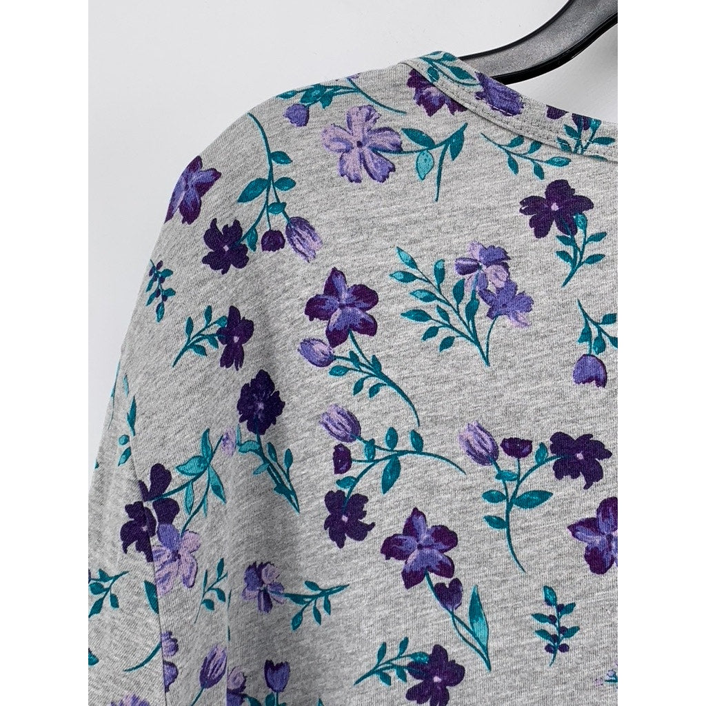 WOMAN WITHIN Women's Plus Gray Floral Short Sleeve Top SZ 18/20