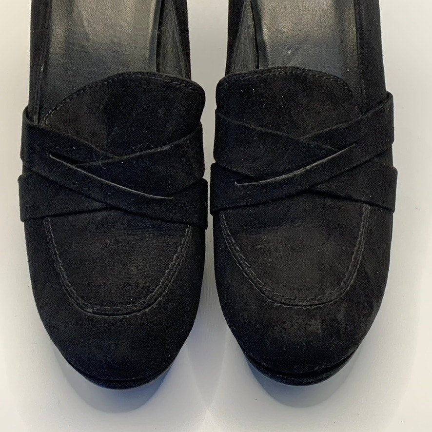 STUART WEITZMAN Women's Black Suede Criss-Cross Round-Toe Pumps SZ 6.5