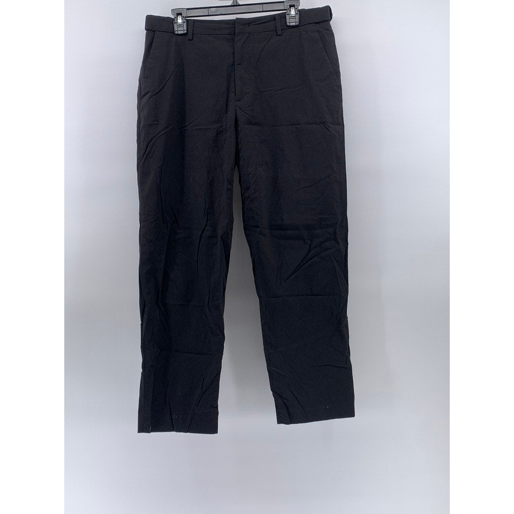 GIORDANO Men's Black Solid Straight-Leg Regular-Fit Pants SZ 34