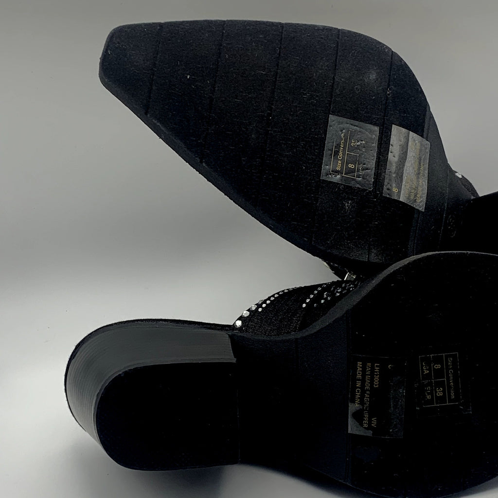 CAPE ROBBIN Women's Black Viv Rhinestone Denim Buckle Pointed-Toe Heels SZ 8