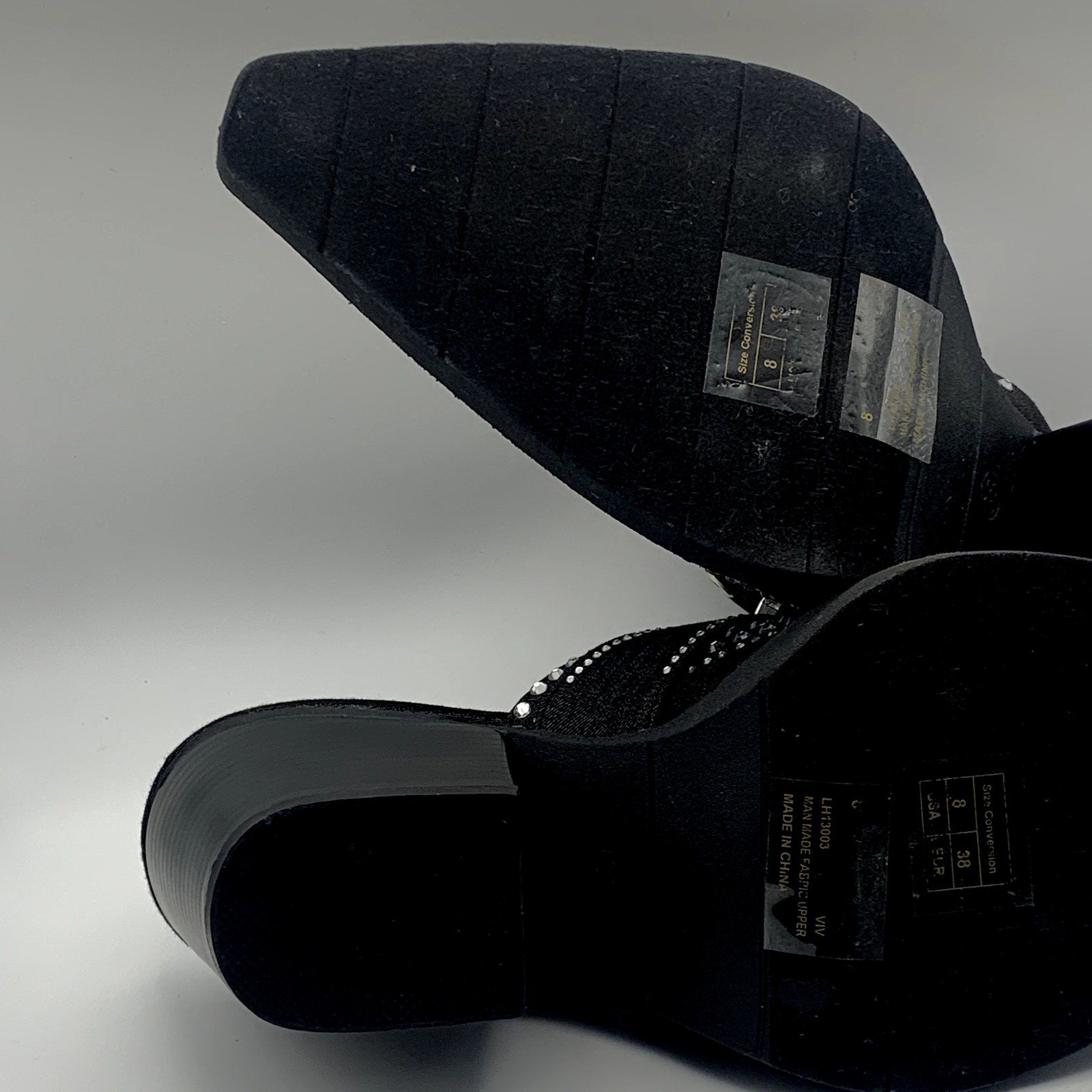 CAPE ROBBIN Women's Black Viv Rhinestone Denim Buckle Pointed-Toe Heels SZ 8