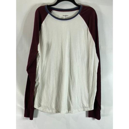 GOODFELLOW & CO Men's White/Burgundy Standard-Fit Baseball T-Shirt SZ 2XL