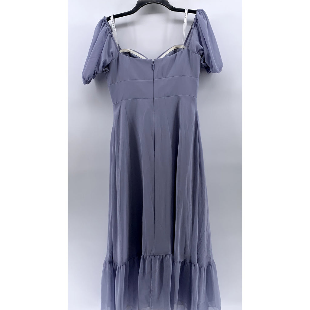 AZAZIE Women's Lilac Sweetheart Neck Short Puff-Sleeve Ruffle-Hem Dress SZ A8