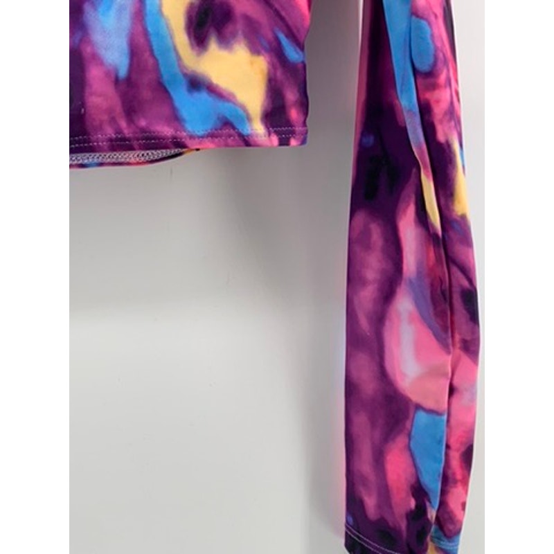 MATTE COLLECTION Women's Pink-Blue Tie-Dye Crewneck Long Sleeve Swim Top SZ M