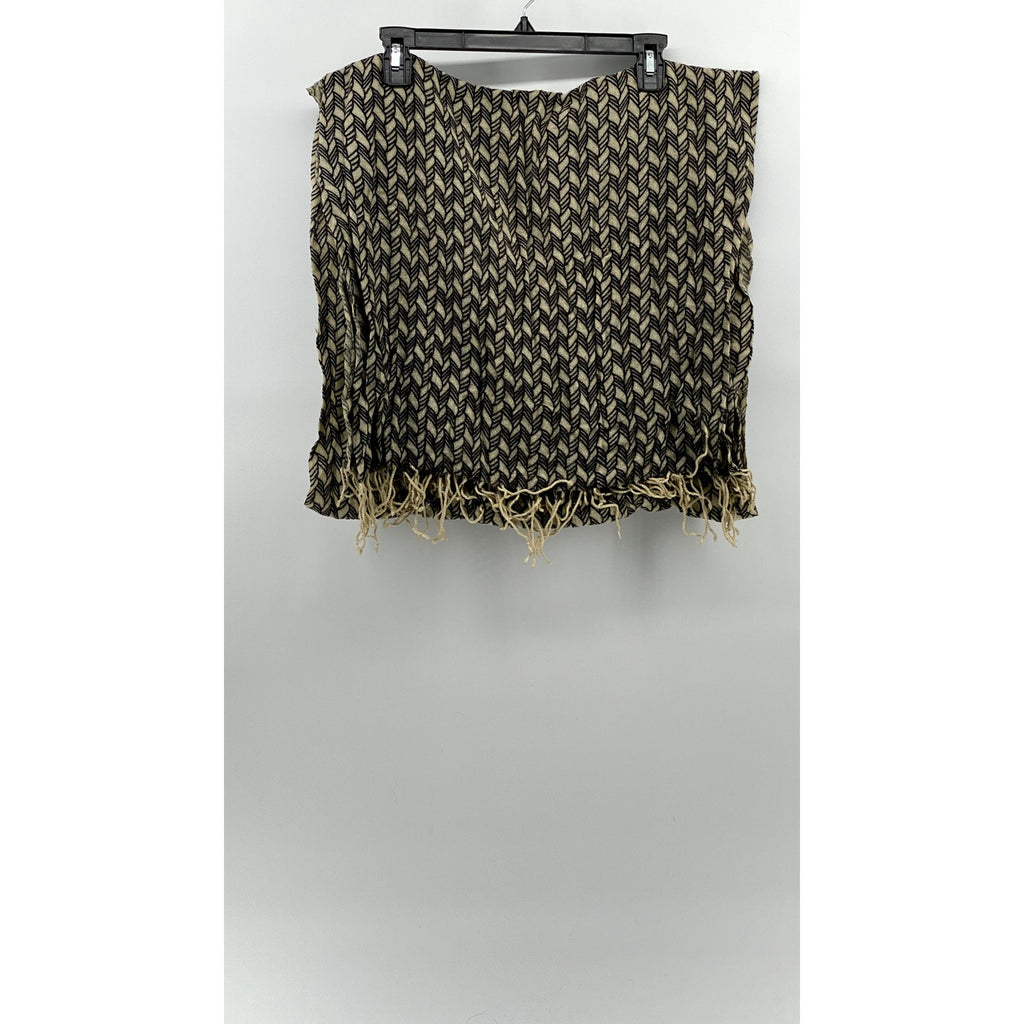 UNBRANDED Women's Brown-Beige Printed Fringe Knit Scarf SZ OS